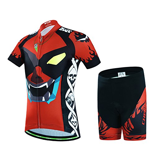 LSERVER-Niños Maillot de Bicicleta Ropa de Ciclo Camiseta/Pantalones/Conjunto, Ojo Demonio(Conjunto), XXL