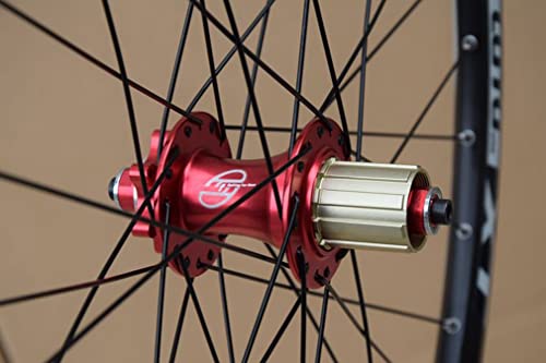 LSRRYD 26/27.5/29 Pulgadas Bicicleta Montaña Disco Freno Ruedas Juego MTB Rueda Liberación Rápida 32H Llanta Buje para 7/8/9/10/11/12 Velocidad 2015g (Color : Red hub, Size : 29 Inch)