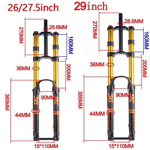 LSRRYD Bicicleta Montaña Aire Suspensión Horquilla Cuesta Abajo 26/27.5/29'' MTB Doble Hombro Horquillas Freno Disco 1-1/8 15mm Eje Pasante 160mm Recorrido Ajuste Rebote