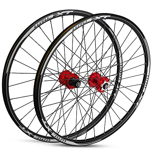 LSRRYD Bicicleta Montaña Disco Freno Ruedas Juego 26/27.5/29 Pulgadas MTB Rueda Liberación Rápida Llanta 32H Buje para 7/8/9/10/11 Velocidad 2015g (Color : Red, Size : 26 in)