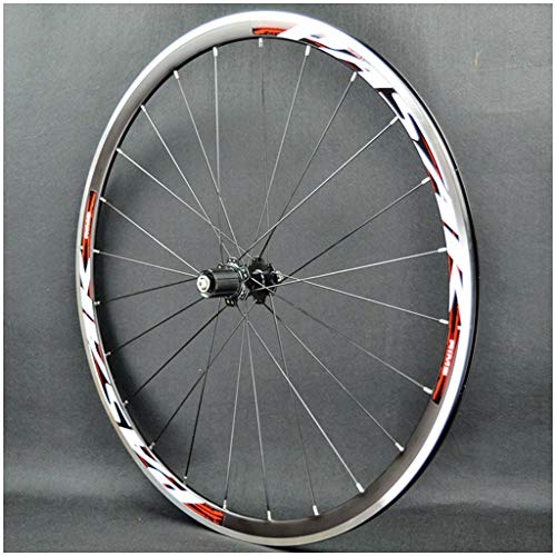 LSRRYD Juego Ruedas Bicicleta 700C Rueda Bicicleta Carreras Freno C/V Llanta Aleación Doble Pared Casete 7-11 Velocidades Buje Cojinete Sellado 6T QR (Color : A-Red, Size : 700C)