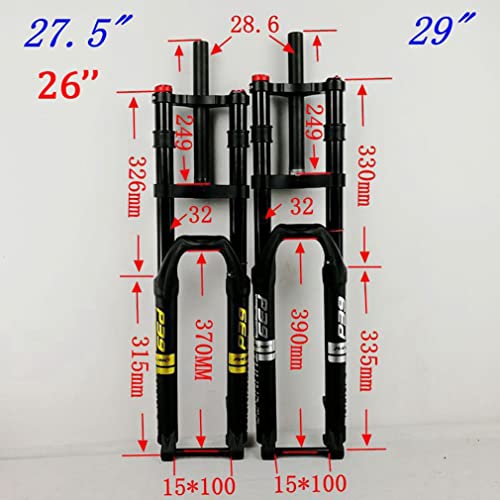 LSRRYD Montaña Bicicleta Suspensión Horquilla 26/27.5/29'' Doble Hombro Cuesta Abajo Horquilla 1-1/8 MTB Aire Horquillas DH Freno Disco 160mm Recorrido 15mm Eje Pasante HL 2225g