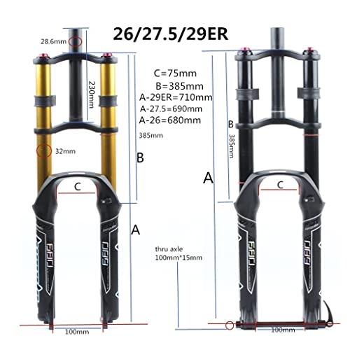 LSRRYD MTB Horquilla De Suspensión 26 27.5 29 Horquilla De Bicicleta 1-1/8 Straight Bicicleta De Frente Tenedor (Color : Oil Thru AXLE, Size : 27.5'')