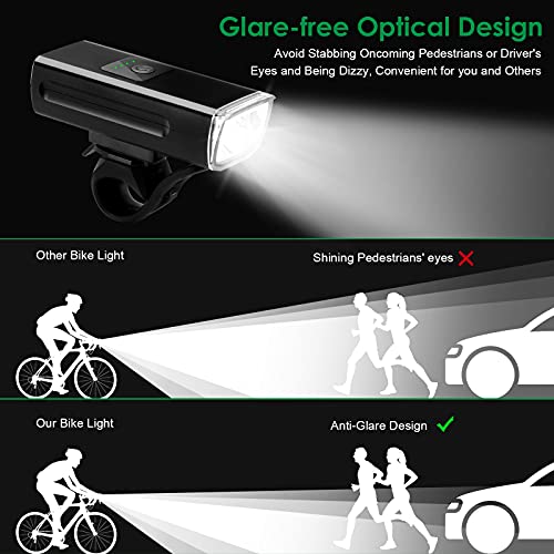 Luces Bicicleta LED, 1200 Lúmenes Luz Led bicicleta impermeable IP65, Indicador de Batería, Luz Delantera Bici y Luz Trasera, Linterna Bicicleta Impermeable para Carretera y Montaña