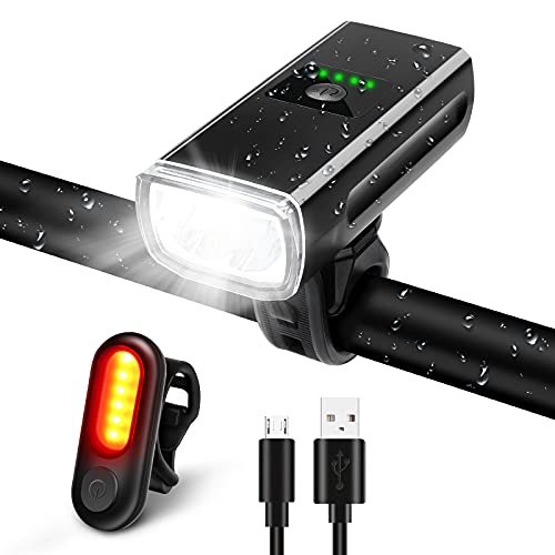 Luces Bicicleta LED, 1200 Lúmenes Luz Led bicicleta impermeable IP65, Indicador de Batería, Luz Delantera Bici y Luz Trasera, Linterna Bicicleta Impermeable para Carretera y Montaña