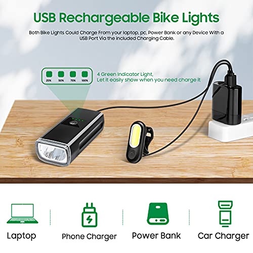 Luces Bicicleta LED, 1200 Lúmenes Luz Led bicicleta impermeable IP65, Indicador de Batería, Luz Delantera Bici y Luz Trasera, Linterna Bicicleta Impermeable para Carretera y Montaña