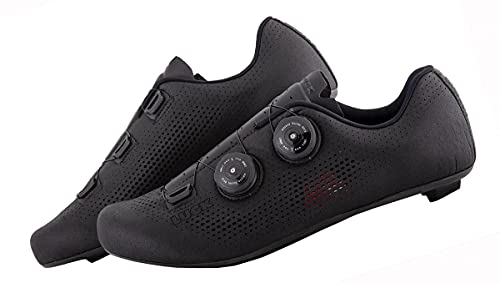 LUCK Perseo | Zapatillas Ciclismo Carretera para Hombre y Mujer | Suela de Carbono | Doble Cierre Rotativo | Zapatillas para Bicicleta de Carretera (42, Negro)