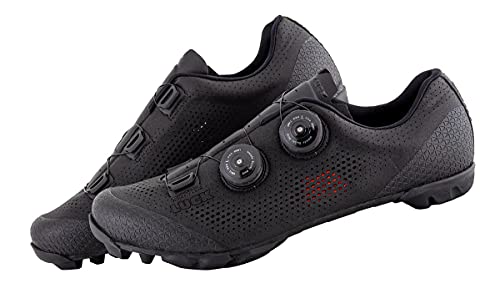 LUCK Poseidon | Zapatillas MTB para Hombre y Mujer | Suela de Carbono | Doble Cierre Rotativo | Zapatillas para Bicicleta de Montaña (43, Negro)