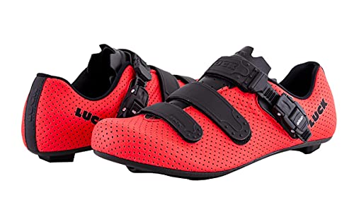 LUCK Zapatilla Ciclismo Carretera CALIPSO para Hombre y Mujer | Suela de Carbono | Cierre Milimétrico | Bicicleta de Carretera (43, Rojo)