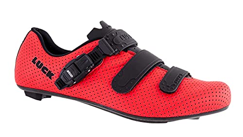 LUCK Zapatilla Ciclismo Carretera CALIPSO para Hombre y Mujer | Suela de Carbono | Cierre Milimétrico | Bicicleta de Carretera (43, Rojo)