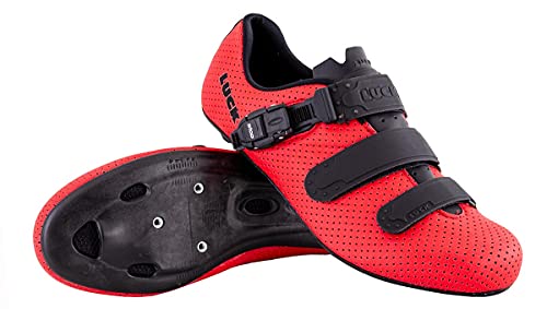 LUCK Zapatilla Ciclismo Carretera CALIPSO para Hombre y Mujer | Suela de Carbono | Cierre Milimétrico | Bicicleta de Carretera (43, Rojo)