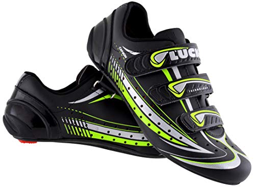 LUCK Zapatilla de Ciclismo Mega, para Carretera, con Suela de Carbono y Triple Tira de Velcro. (41 EU)