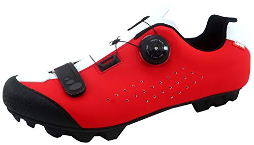 LUCK Zapatilla de Ciclismo MTB ÍCARO con Suela de Carbono y Sistema rotativo de precisión acompañada de un Velcro. (43 EU, Rojo)