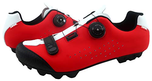 LUCK Zapatilla de Ciclismo MTB ÍCARO con Suela de Carbono y Sistema rotativo de precisión acompañada de un Velcro. (43 EU, Rojo)