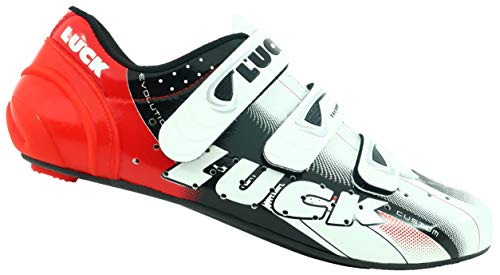 LUCK Zapatillas de Ciclismo EVO, para Carretera, con Suela de Carbono,Muy rigida y Ligera y Triple Tira de Velcro. (43 EU)