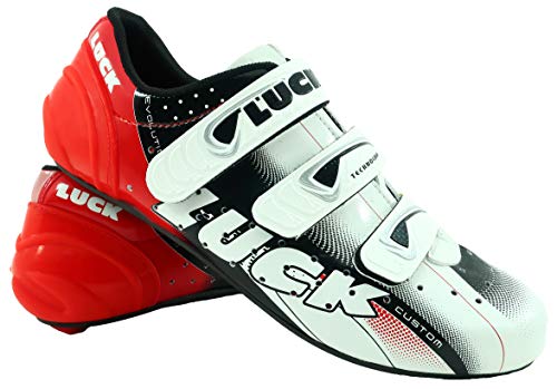 LUCK Zapatillas de Ciclismo EVO, para Carretera, con Suela de Carbono,Muy rigida y Ligera y Triple Tira de Velcro. (43 EU)