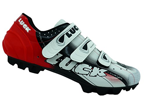 LUCK Zapatillas de Ciclismo Extreme 3.0 MTB,con Suela de Carbono y Triple Tira de Velcro de sujeción ademas de Puntera de Refuerzo. (39 EU, Rojo)