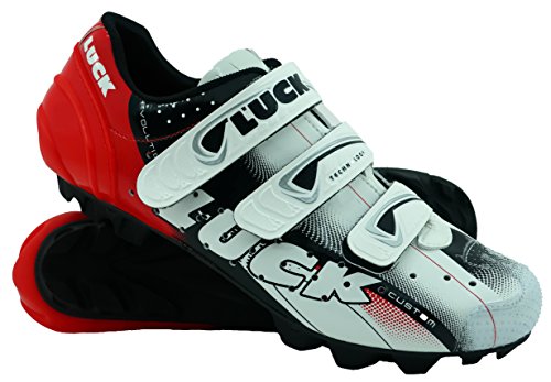 LUCK Zapatillas de Ciclismo Extreme 3.0 MTB,con Suela de Carbono y Triple Tira de Velcro de sujeción ademas de Puntera de Refuerzo. (44 EU, Rojo)