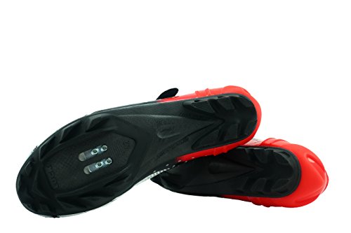 LUCK Zapatillas de Ciclismo Extreme 3.0 MTB,con Suela de Carbono y Triple Tira de Velcro de sujeción ademas de Puntera de Refuerzo. (44 EU, Rojo)