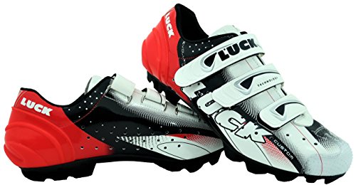 LUCK Zapatillas de Ciclismo Extreme 3.0 MTB,con Suela de Carbono y Triple Tira de Velcro de sujeción ademas de Puntera de Refuerzo. (46 EU, Rojo)