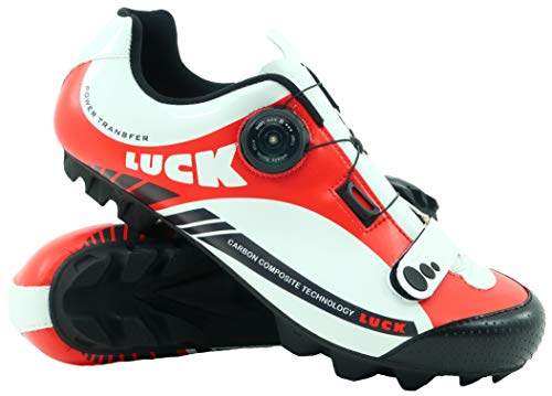 LUCK Zapatillas de Ciclismo Pro 0.17 MTB, con Suela de Carbono de 4mm y Cierre rotativo de Alta precisión para una sujeción (38 EU, Rojo)