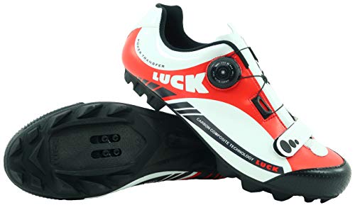 LUCK Zapatillas de Ciclismo Pro 0.17 MTB, con Suela de Carbono de 4mm y Cierre rotativo de Alta precisión para una sujeción (38 EU, Rojo)