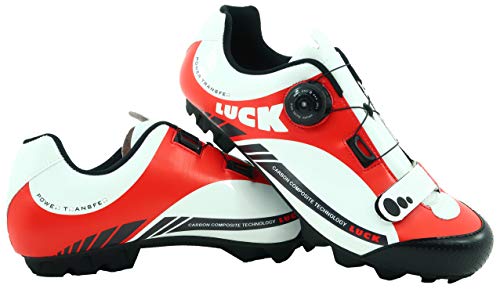 LUCK Zapatillas de Ciclismo Pro 0.17 MTB, con Suela de Carbono de 4mm y Cierre rotativo de Alta precisión para una sujeción (38 EU, Rojo)