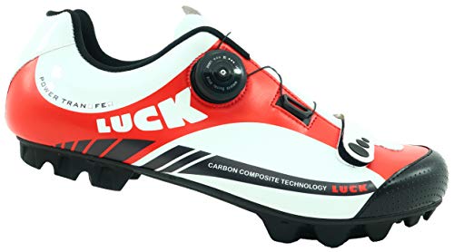 LUCK Zapatillas de Ciclismo Pro 0.17 MTB, con Suela de Carbono de 4mm y Cierre rotativo de Alta precisión para una sujeción (38 EU, Rojo)