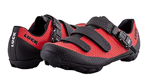 LUCK Zapatillas MTB Cronos | Zapatillas de Ciclismo para Hombre y Mujer | Zapatos Bicicleta Montaña | Suela de Carbono | Cierre Milimétrico (40, Rojo)