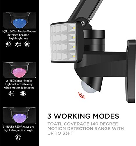 LUOWAN Luz Solar Exterior con Sensor de Movimiento, 5500K Foco Solar Exterior LED con Sensor, 4400mAh Iluminación de Seguridad con 3 Modos, Impermeable Luces Solares Luz Solar para Jardín Camino