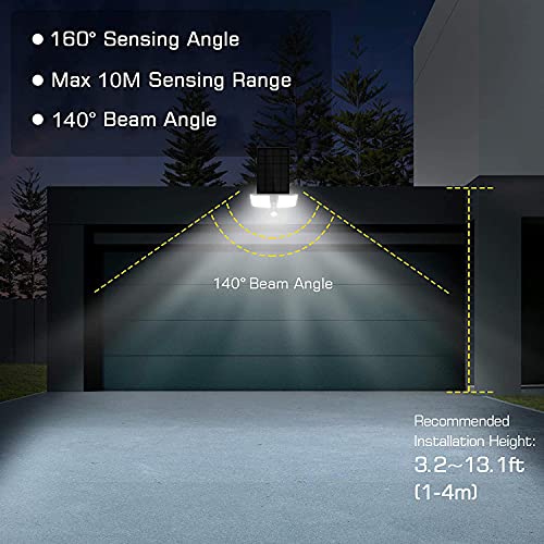 LUOWAN Luz Solar Exterior con Sensor de Movimiento, 5500K Foco Solar Exterior LED con Sensor, 4400mAh Iluminación de Seguridad con 3 Modos, Impermeable Luces Solares Luz Solar para Jardín Camino