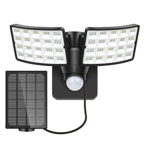 LUOWAN Luz Solar Exterior con Sensor de Movimiento, 5500K Foco Solar Exterior LED con Sensor, 4400mAh Iluminación de Seguridad con 3 Modos, Impermeable Luces Solares Luz Solar para Jardín Camino