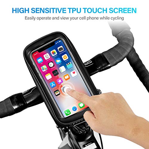 LUROON Bolsa Bicicleta Manillar, Bolso de Bici Impermeable con Ventana para Pantalla Táctil para Telefono Móvil, Bolsa para Cuadro Bicicleta para Teléfono Movil Dentro de 6,5 Pulgadas