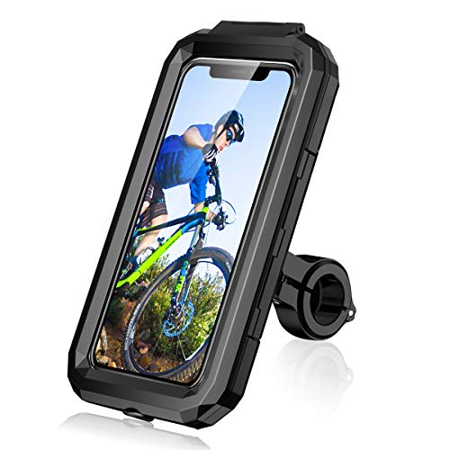 LUROON Soporte Móvil Bicicleta Moto Impermeable Universal Pantalla Táctil Sensible 360°Rotación Anti Vibración Soportes para Moto Bici para Smartphones y Otro 4.5-6.1" Móvil (Negro, S)