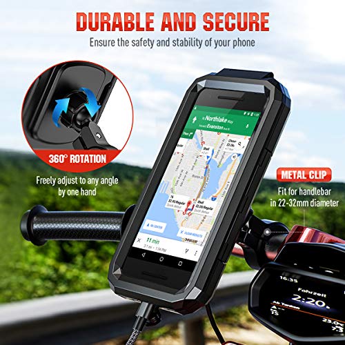 LUROON Soporte Móvil Bicicleta Moto Impermeable Universal Pantalla Táctil Sensible 360°Rotación Anti Vibración Soportes para Moto Bici para Smartphones y Otro 4.5-6.8" Móvil (Negro, L)