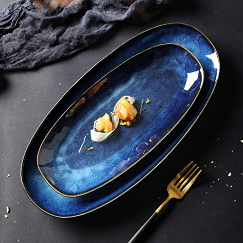 Lurrose Platos ovalados para servir platos de cena ovalados, platos de porcelana para aperitivos, carne, bocadillos, platos para servir para fiestas en el hogar, color azul L