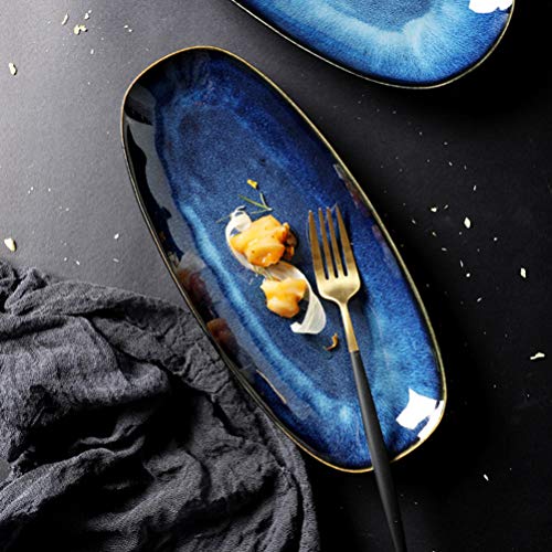 Lurrose Platos ovalados para servir platos de cena ovalados, platos de porcelana para aperitivos, carne, bocadillos, platos para servir para fiestas en el hogar, color azul L