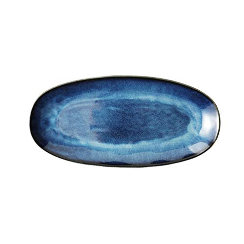 Lurrose Platos ovalados para servir platos de cena ovalados, platos de porcelana para aperitivos, carne, bocadillos, platos para servir para fiestas en el hogar, color azul L