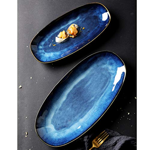 Lurrose Platos ovalados para servir platos ovalados para servir platos de porcelana para aperitivos, bocados de carne, platos para servir para fiesta en casa, color azul S