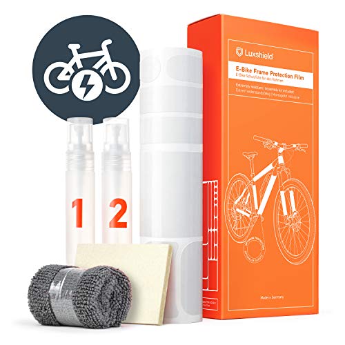 Luxshield Película Protectora de Pintura para Bicicleta Electrica, BMX, Carretera, Trekking, etc. - Conjunto para Cuadro de 20 Piezas contra Golpes de Piedras - Transparente y Autoadhesivo