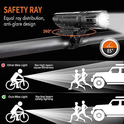 Luz Bicicleta LED 8 Modos de Iluminación Luces de Bicicleta Delantera y Trasera Recargable USB Linterna Batería de 2000mAh Impermeable Protección para Ciclismo, Carretera y Montaña