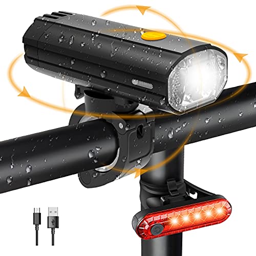 Luz Bicicleta LED Multiple Modos de Iluminación Luces Bicicleta Delantera y Trasera Recargable USB Linterna Batería Impermeable Protección para Ciclismo, Carretera y Montaña