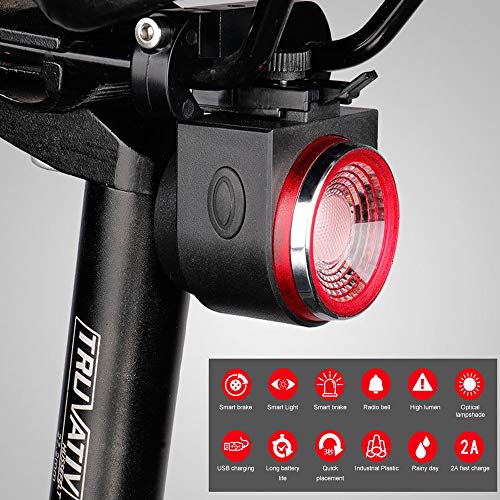 Luz Bicicleta Recargable USB 800 mAh,Luz Inteligente para Bicicleta,Luz Trasera de Bicicleta,Control Remoto de Alarma Ultra Brillante de 115db,IP65 Impermeable,con Alarma Antirrobo,Luces LED(A)