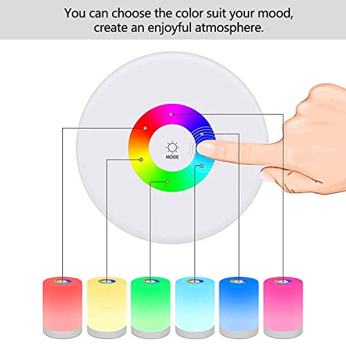 Luz de Nocturna Led, Lámpara de Mesita de Noche Control Tactil Regulable Usb Recargable Cambio de Color Rgb para Niños Habitación (Blanco Cálido)