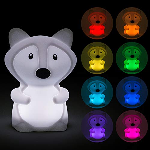 Luz Nocturna Infantil Tekemai, Lámpara de Noche, Lámpara Quitamiedos para Niños/Bebé, Resistente a Rotura, LED Cuidado Ojos, Brillo y Color Ajustable, Control Táctil, Recargable - Zorro