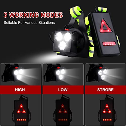 Luz para Correr Running LED - 3 Modos de Luz Lámpara de Pecho Recargable USB con Cinta Reflectante, Haz Ajustable de 120 ° Luz Running Pecho Impermeable IPX6 para Ciclismo, Carrera, Pesca, Acampada