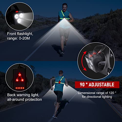 Luz para Correr Running LED - 3 Modos de Luz Lámpara de Pecho Recargable USB con Cinta Reflectante, Haz Ajustable de 120 ° Luz Running Pecho Impermeable IPX6 para Ciclismo, Carrera, Pesca, Acampada
