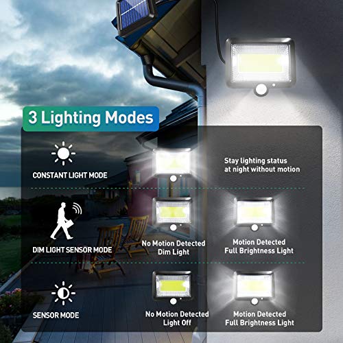 Luz Solar Exterior, 2 Paquetes Focos LED Exterior Solares con Sensor de Movimiento Lampara Solar Exterior 120° lluminación IP65 Impermeable Potentes Lampara Solar Exterior para Jardin Garaje Terraza