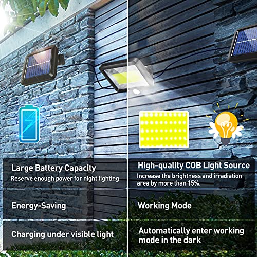 Luz Solar Exterior, 2 Paquetes Focos LED Exterior Solares con Sensor de Movimiento Lampara Solar Exterior 120° lluminación IP65 Impermeable Potentes Lampara Solar Exterior para Jardin Garaje Terraza