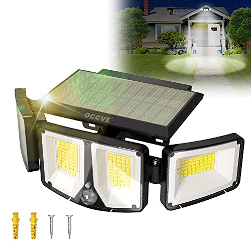 Luz Solar Exterior con 180 LED, Foco Solar LED Exterior Sensor de Movimiento 1800 Lúmenes, 2200mAh Luz Solar Jardin Potente con Impermeable IP65 y 3 Modos, para Iluminacion en Jardin, Garaje